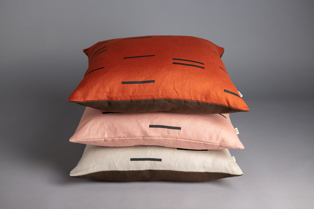Limited edition Situ Studio screen printed cushions on a lovely heavy linen in a variety of colour ways like Clay, Blush and Bone.
