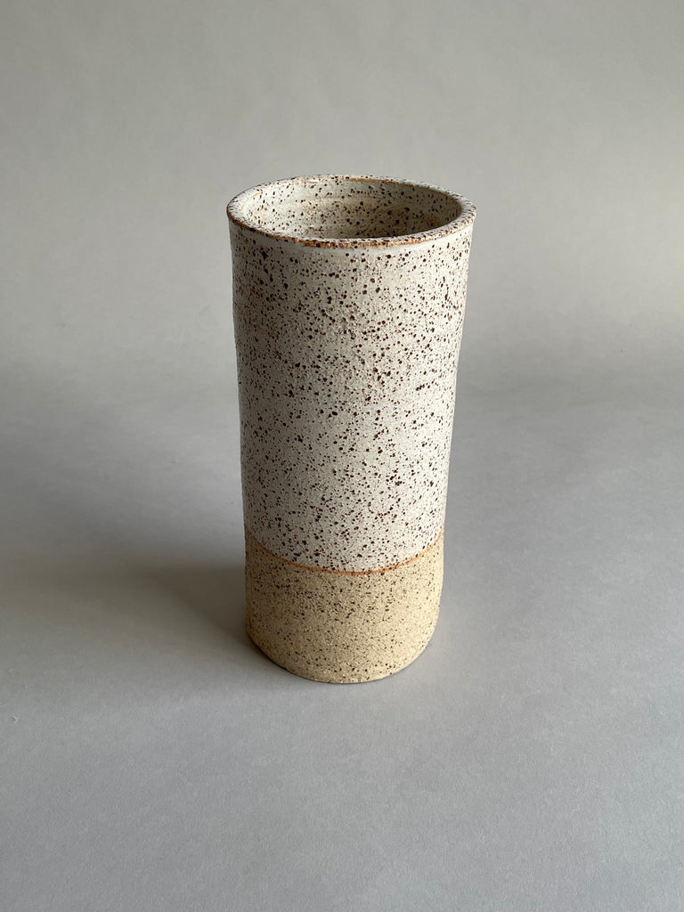 Textural white cylinder vase handmade  for Situ Studio by Auckland potter, Kirsten Dryburgh.     