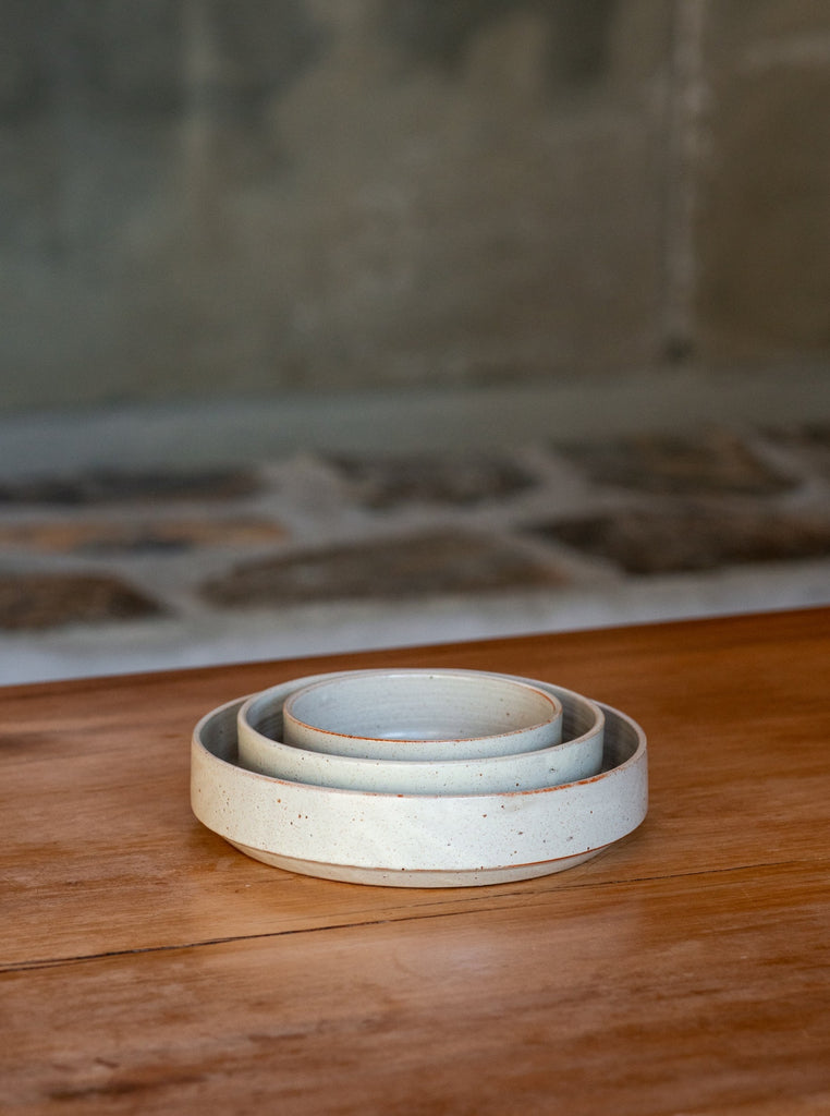 A set of three handmade ceramic bowls that nest together. A beautiful gift for weddings. Handmade for Situ Studio by potter Richard Beauchamp. 